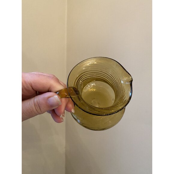 Vintage Amber Glass Creamer Pitcher With Swirl Design & Handle - Picture 2 of 4